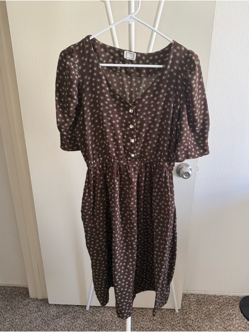 Brown Floral Button-Front Mini Dress